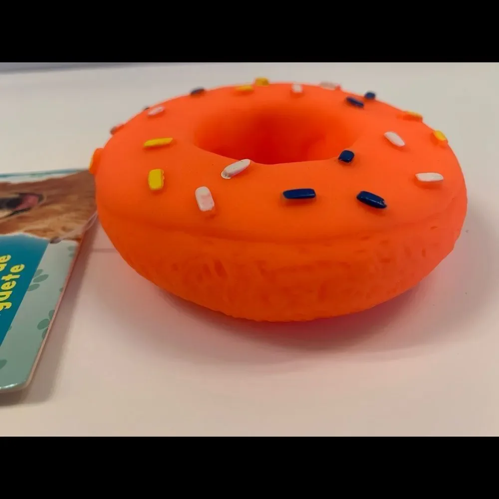 Donut With Sprinkles- Dog Squeak Toy- Orange